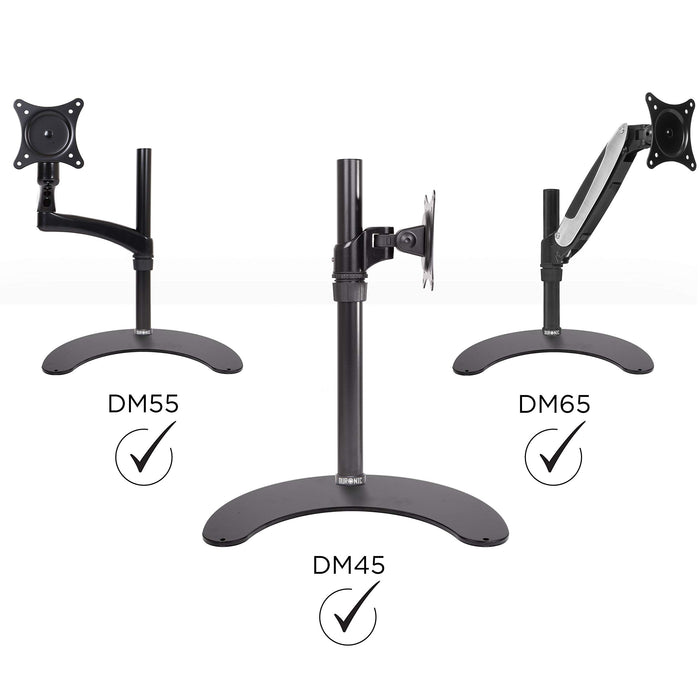 Duronic DM25D Stand for Pole showing various adjustable arm height configurations.