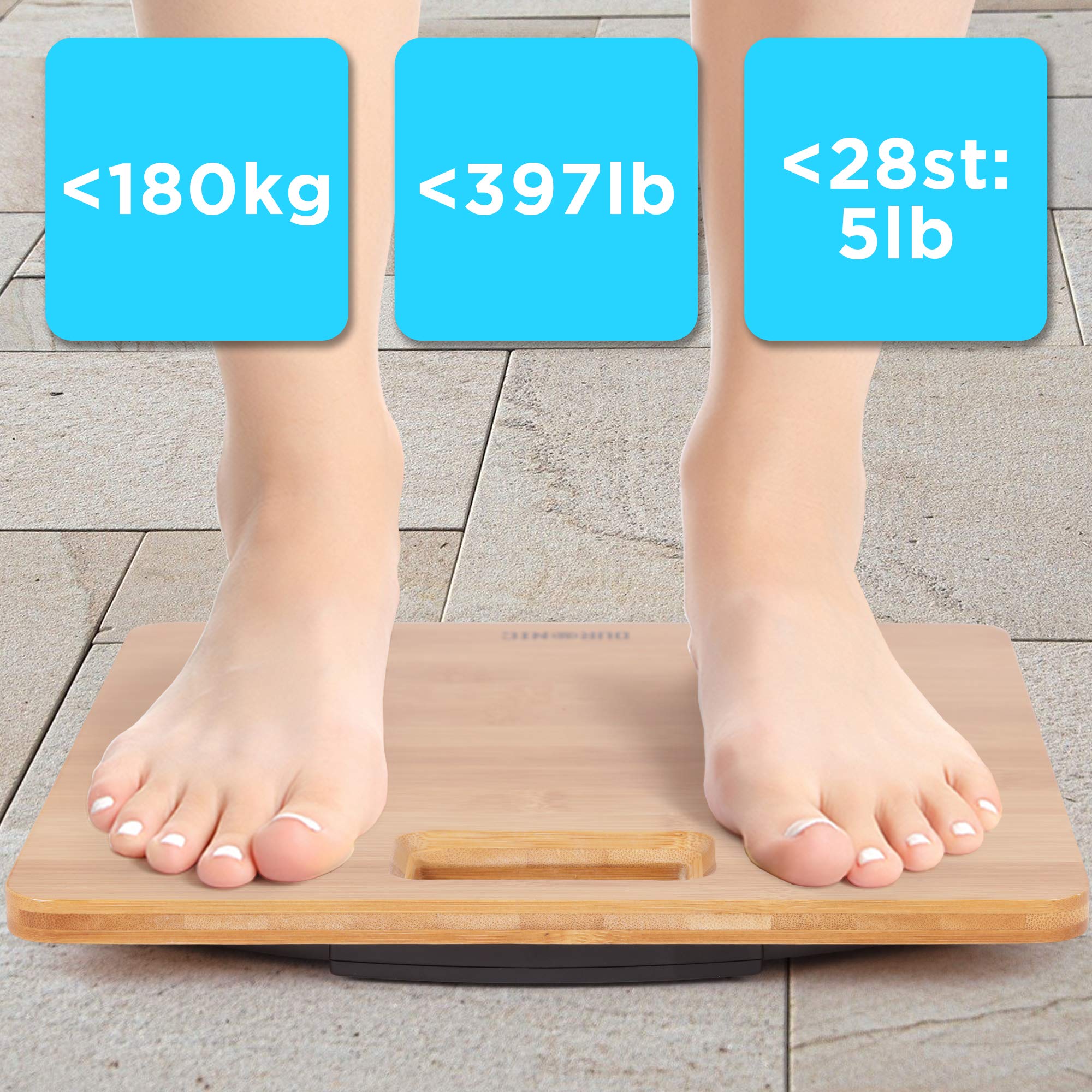 Duronic Digital Bathroom Body Scales showing a maximum weight capacity of 180kg.