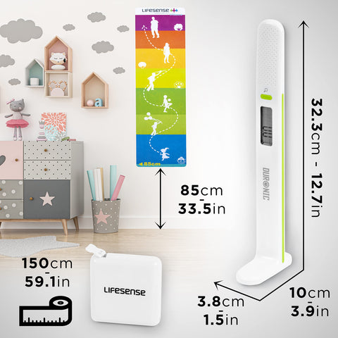 Duronic Digital Height Tape Measure featuring digital stadiometer, wall chart, and tape measure dimensions.