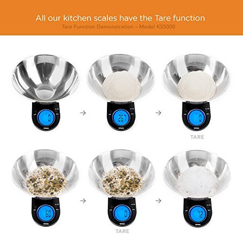 digital kitchen scale tare function demonstration