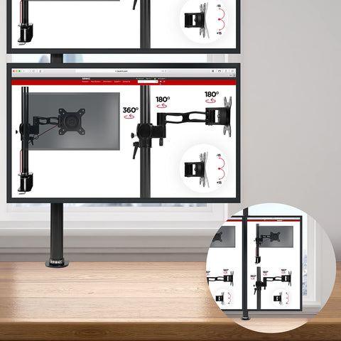 Duronic Dual Monitor Arms with full motion articulating arms, VESA swivel, and tilt capabilities.