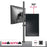 Duronic Dual Monitor Stand holding two screens in landscape and portrait with 360-degree rotation capability.