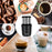 Duronic Electric Coffee Grinder surrounded by images of coffee beans, espresso, latte, and croissants.