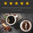 Duronic Electric Coffee Grinder with fresh grounds beside a cup of hot black coffee.