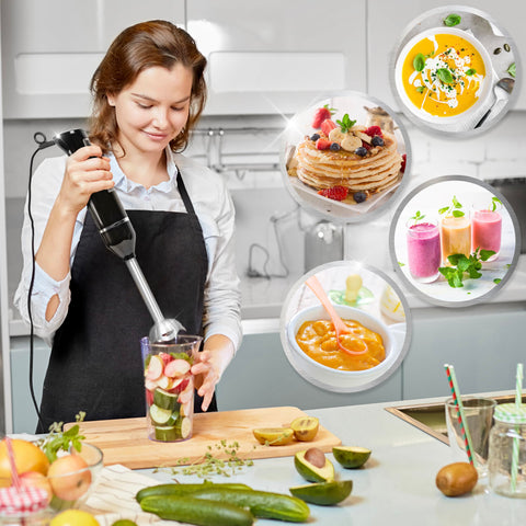 Duronic Electric Hand Blender used to blend different ingredients for recipe