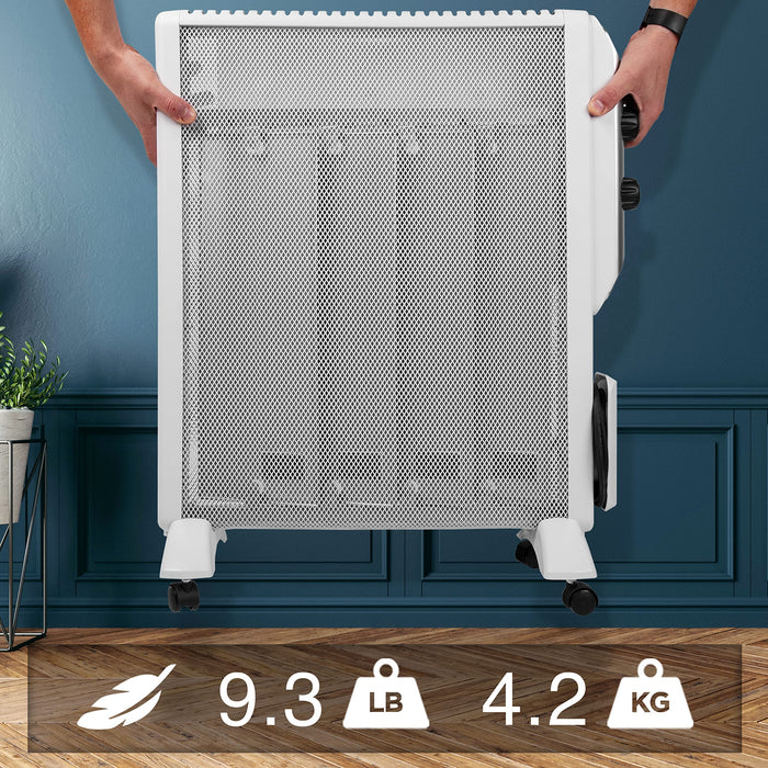 Duronic Electric Heater showing 9.3 lbs and 4.2 kg weight.