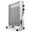 Duronic Electric Heater with adjustable dials, rolling wheels, and mesh safety grille.