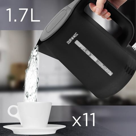 Duronic Electric Kettle indicating an 11-cup capacity.