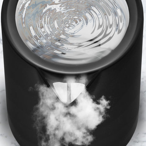 Duronic Electric Kettle with rippling water and steam escaping.