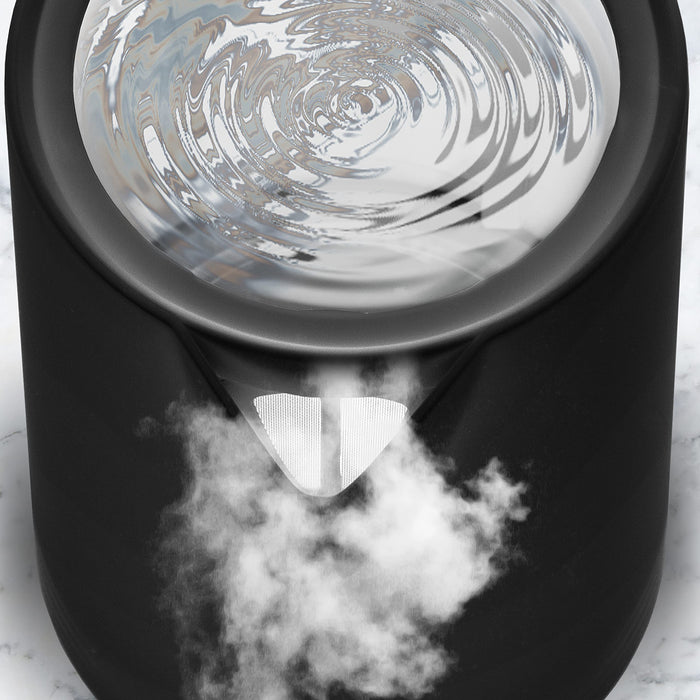 Duronic Electric Kettle with rippling water and steam escaping.