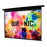 Duronic Electric Projector Screen displaying a vibrant and colorful crowd scene featuring the bold brand logo. 