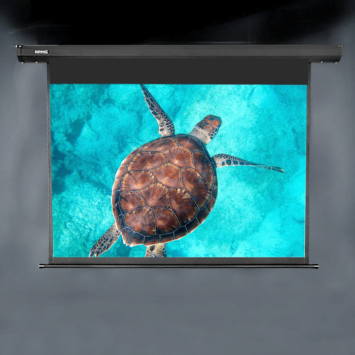 Duronic Electric XXL Projector displaying a vibrant sea turtle swimming in clear turquoise ocean water.