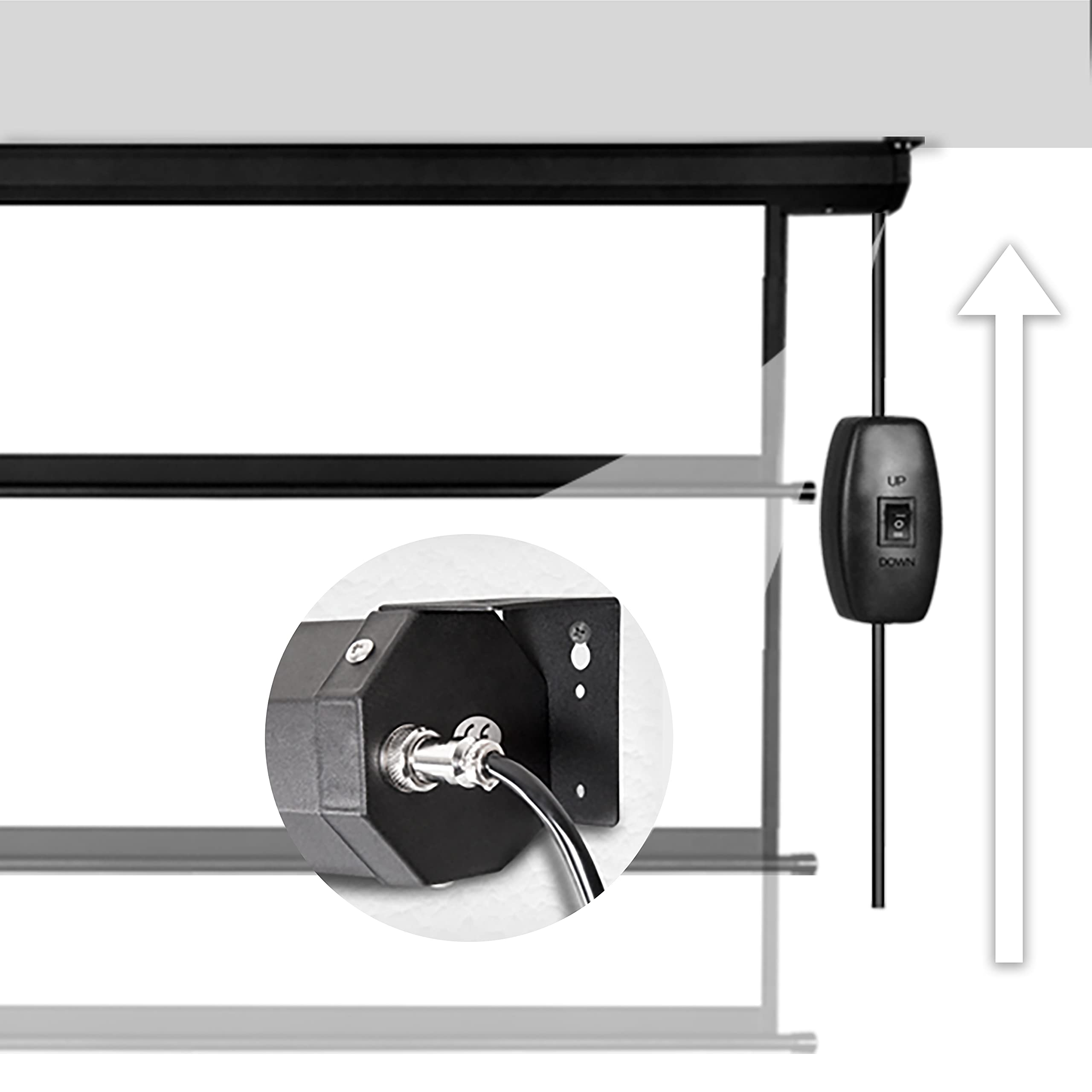 Duronic Electric XXL Projector featuring inline power switch, mounting bracket, and upward arrow.