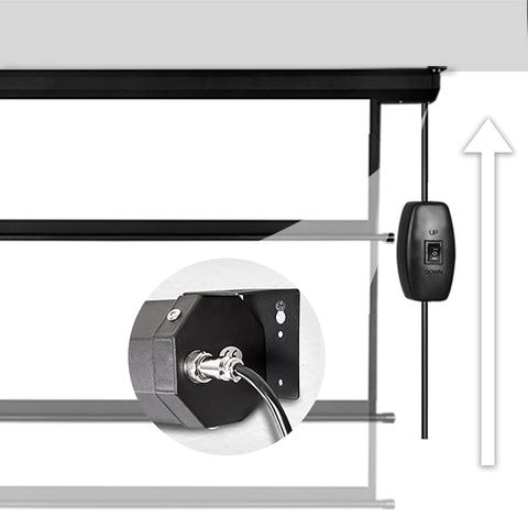 Duronic Electric XXL Projector featuring inline power switch, mounting bracket, and upward arrow.