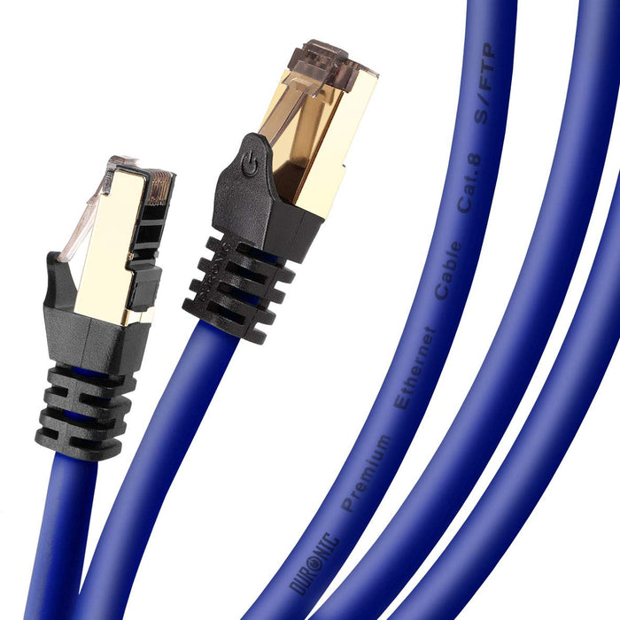 Duronic Ethernet Blue Cable 3M featuring gold-plated RJ45 connectors and a durable snagless design for high-speed networking.
