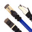 Duronic Ethernet Blue Cable 3M with black snagless boots and a flat cable design, shown from three different angles.