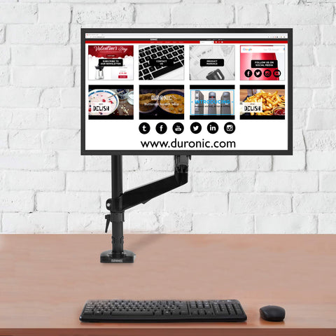 Duronic Grommet 3 holding a single computer screen above a keyboard and mouse.