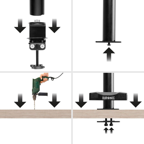 Duronic Grommet 3 showing how to attach a Duronic desk mount using a clamp or grommet.
