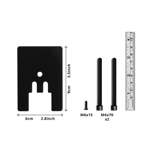 Duronic Grommet 3 with dimensions alongside M6x15 and M6x70 screws and a measuring tape.