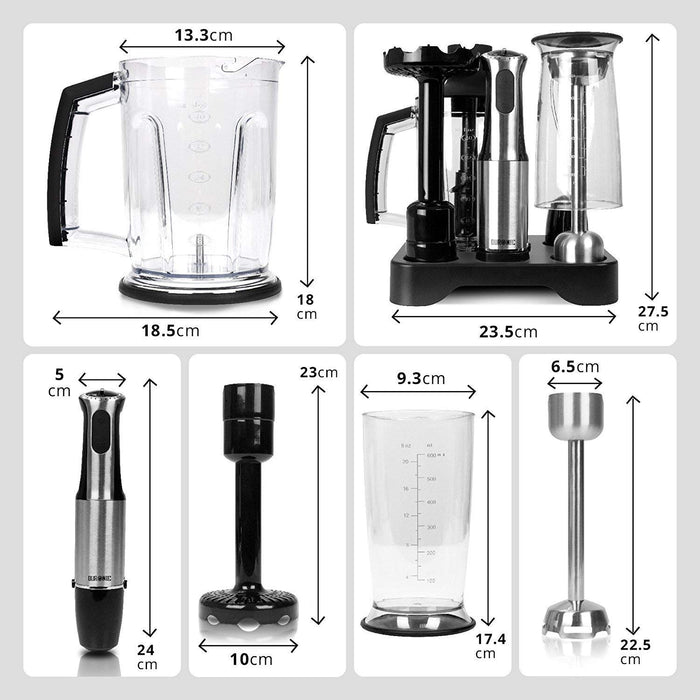 Duronic HB8010 handheld mixer with attachments dimensions length, width, height, depth