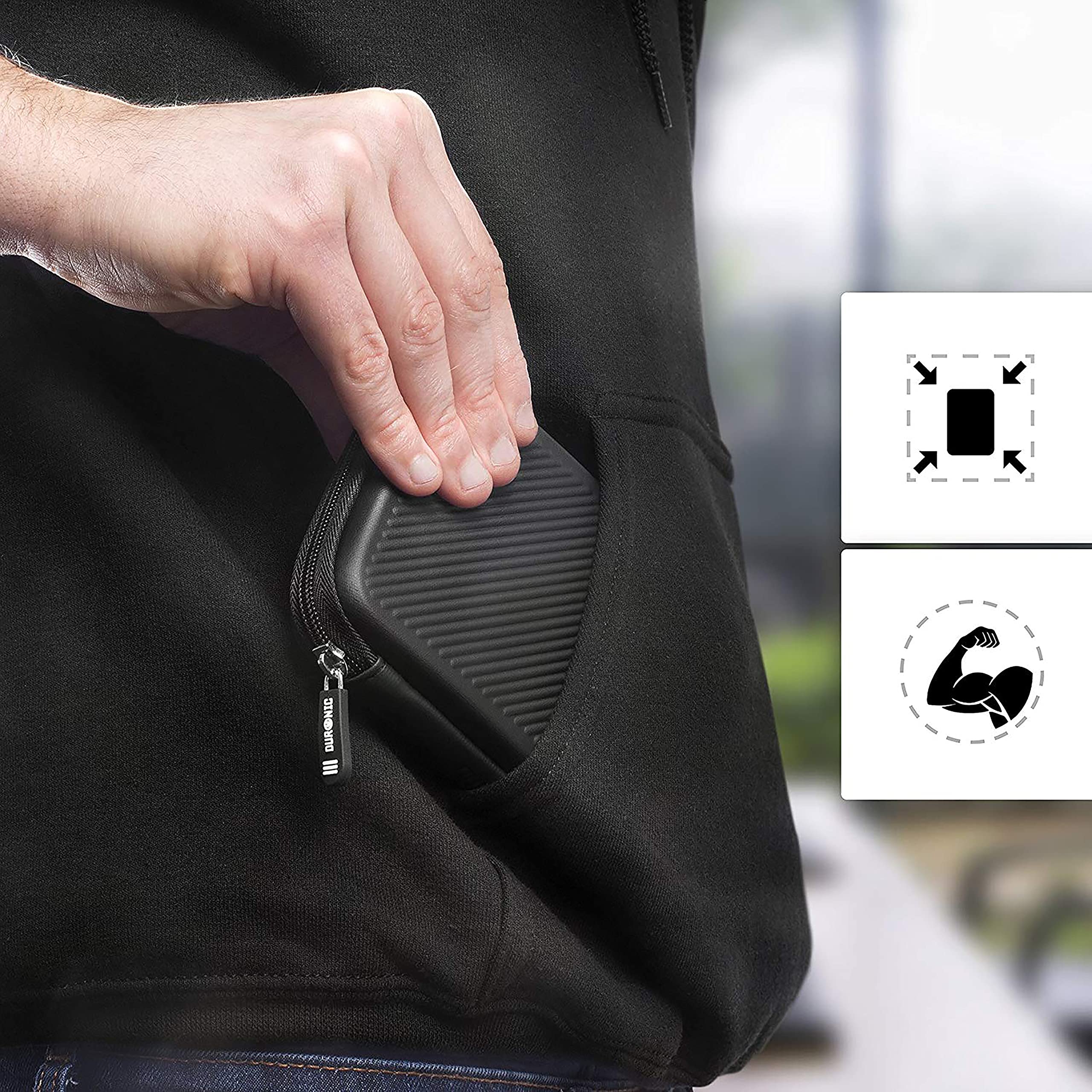 Duronic HDC2/ BK portable hard drive case durable sturdy case to safely secure SSD, external hard drive, cables, chargers
