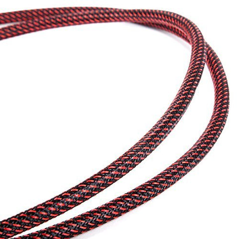 Duronic HDMI 2.0 Cable with Braided black and red cable sleeve wrapping around a clean, minimal white background.