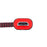 Duronic HDMI Cable Close-up of a braided red and black HDMI cable connector end on a white background.
