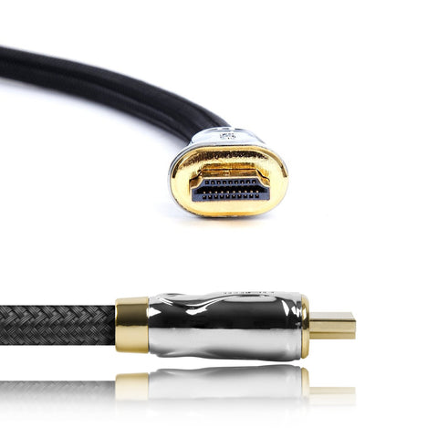 Duronic HDMI Cable featuring a gold-plated connector housing and sleek silver metallic casing.