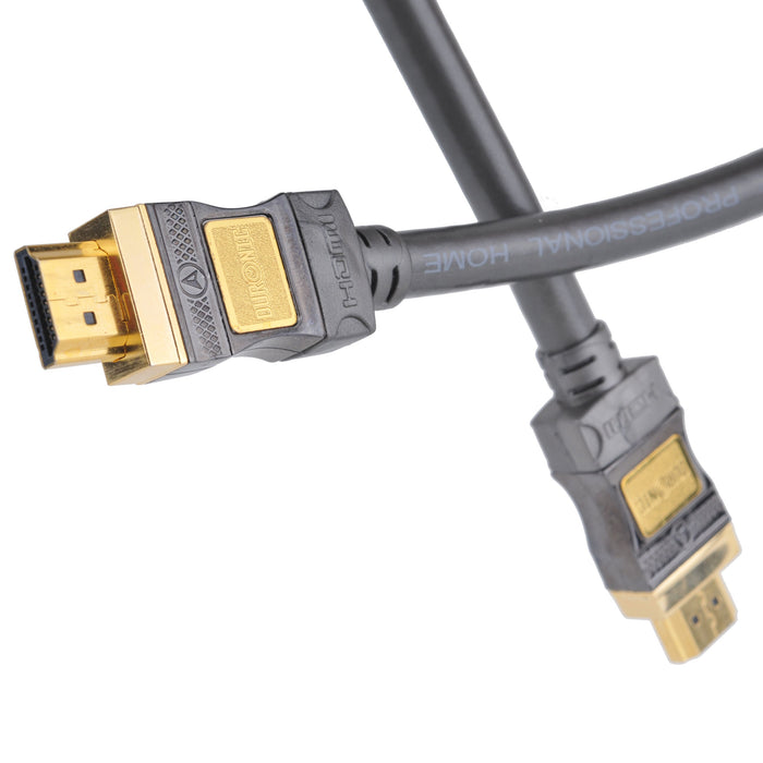 Duronic HDMI Cable featuring gold-plated connectors and a durable black jacket for high-definition home theater setups.