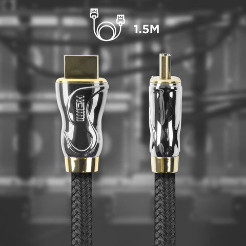 Duronic HDMI Cable featuring gold-plated connectors and sleek, metallic silver housing.