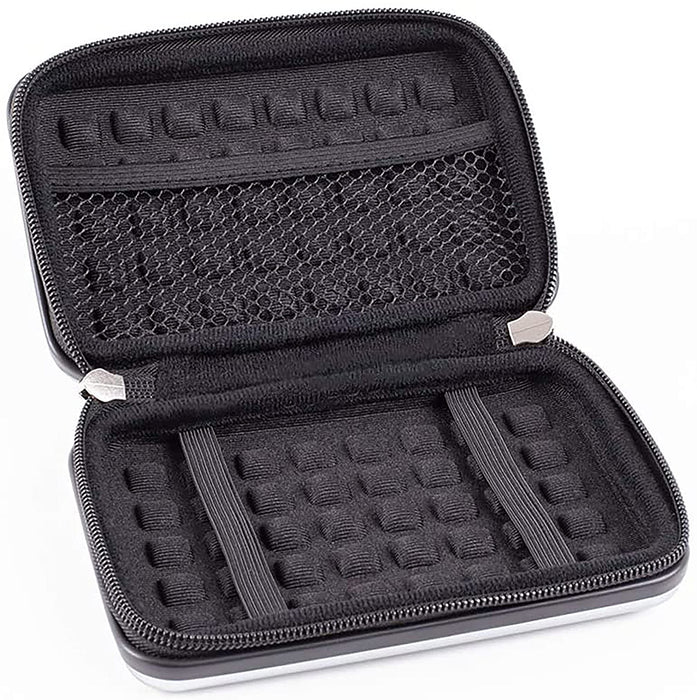 Duronic Hard Drive Case featuring black mesh pocket, dual elastic straps, and padded bubble lining.