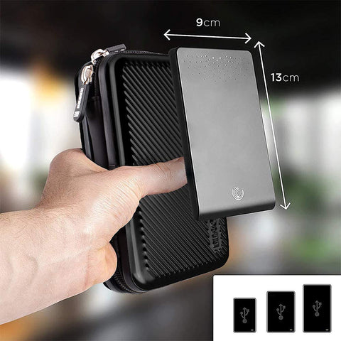 Duronic Hard Drive Case with a 9cm by 13cm external portable hard drive.