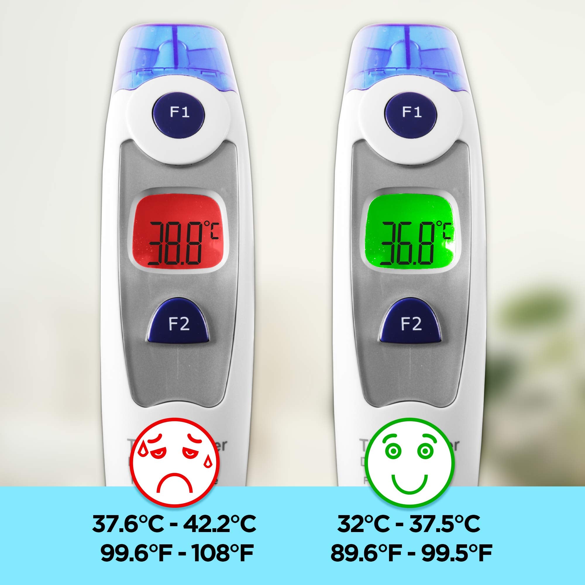 Duronic IRT1000 infrared thermometer showing different temperature levels for optimal temperature