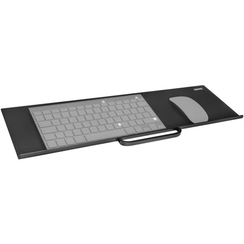 Duronic Keyboard Platform holding a silver wireless keyboard and mouse, featuring a built-in front handle.