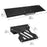Duronic Keyboard Platform showing the dimensions in centimeters and inches for two metal desk shelf components.