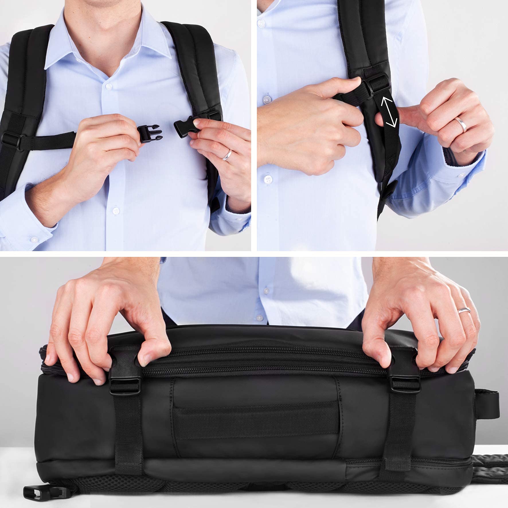 Duronic Laptop Backpack featuring a chest strap buckle and side compression straps.