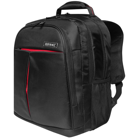 Duronic Laptop Backpack  with multiple zippered compartments and a side mesh pocket.