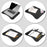 Duronic Laptop Tray with laptop, book, drawing supplies, and phone in four views.