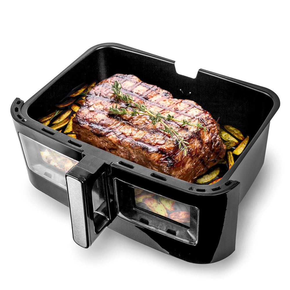 Duronic Large Drawer with a large, grilled steak and potato wedges