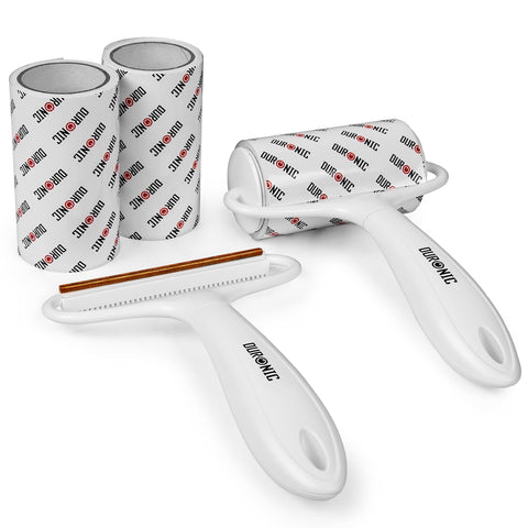 Duronic Lint Shaver and Lint Roller featuring a lint roller, two refills, and a portable carpet scraper.