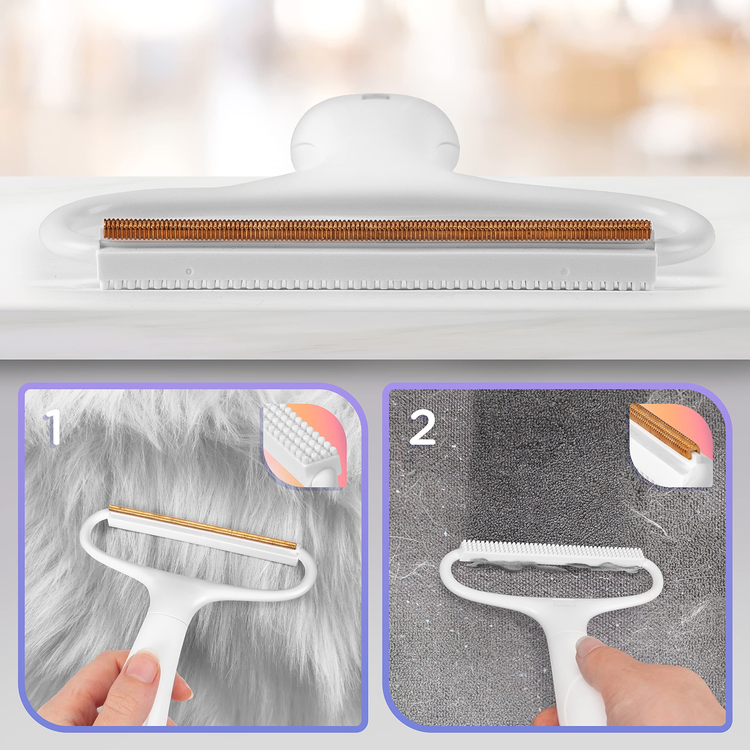 Duronic Lint Shaver and Lint Roller with copper blade and silicone teeth for carpets and furniture.