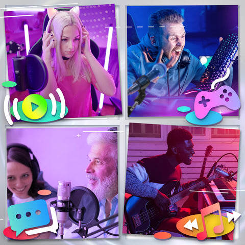 Duronic Microphone Desktop Arm with a collage of diverse creators