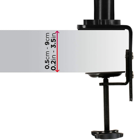 Duronic Monitor Arm Stand desk mounting, fitting surfaces from 0.5cm to 9cm thick.