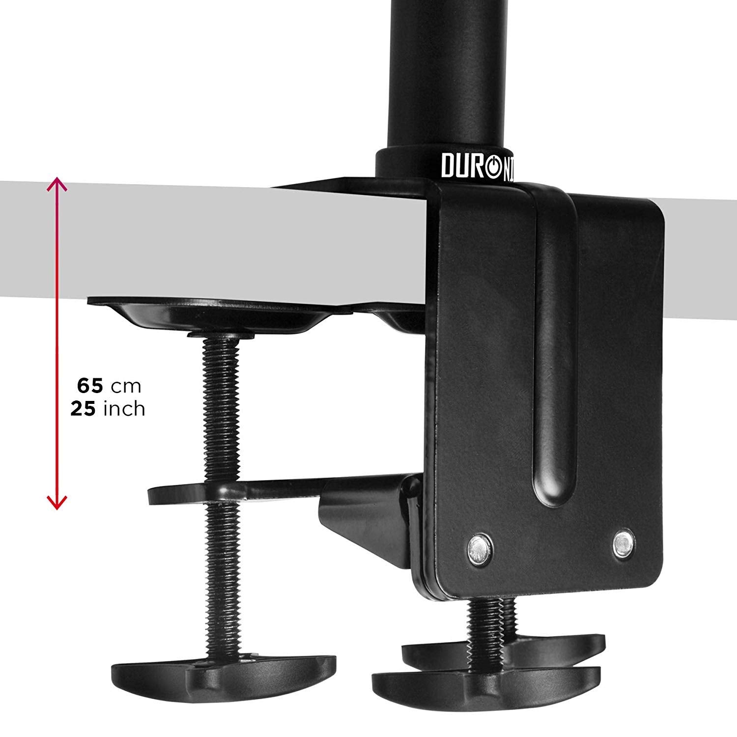 Duronic Monitor Arm Stand mount attached to a grey tabletop surface.