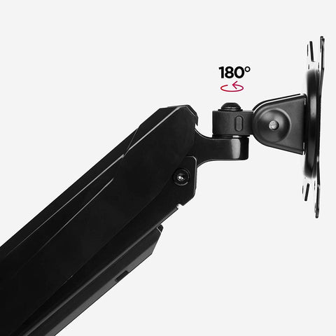 Duronic Monitor Arm Stand showing 180-degree horizontal swivel capability.