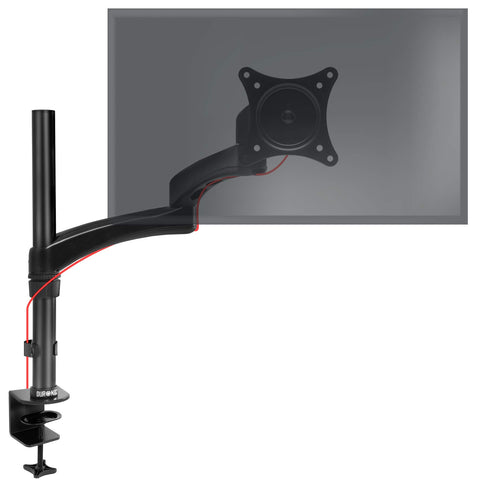 Duronic Monitor Arm Stand with adjustable arm holding a transparent screen overlay.