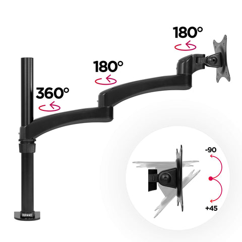 Duronic Monitor Arm Stand with articulated arm showing degree labels for multi-angle adjustment.