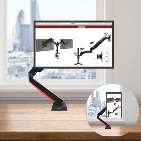 Duronic Monitor Arm Stand with screen in portrait mode.