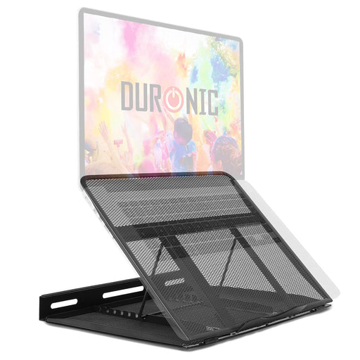 Duronic Monitor Laptop Stand featuring a ventilated design for improved cooling and ergonomics.