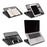 Duronic Monitor Laptop Stand shown holding a book, tablet, smartphone, and a silver laptop.